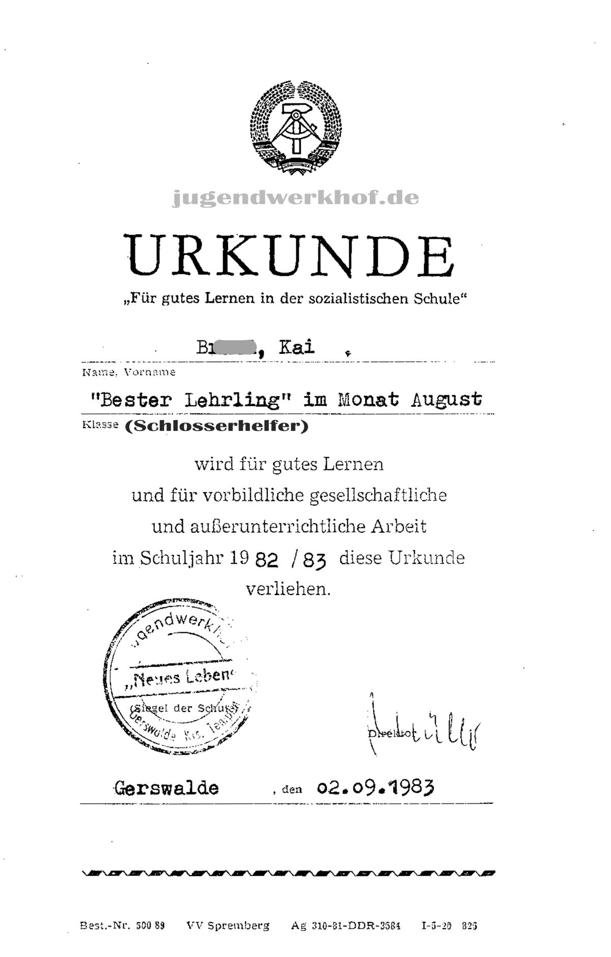 Bester Lehrling Jugendwerkhof Gerswalde Bester Lehrling Jugendwerkhof Gerswalde