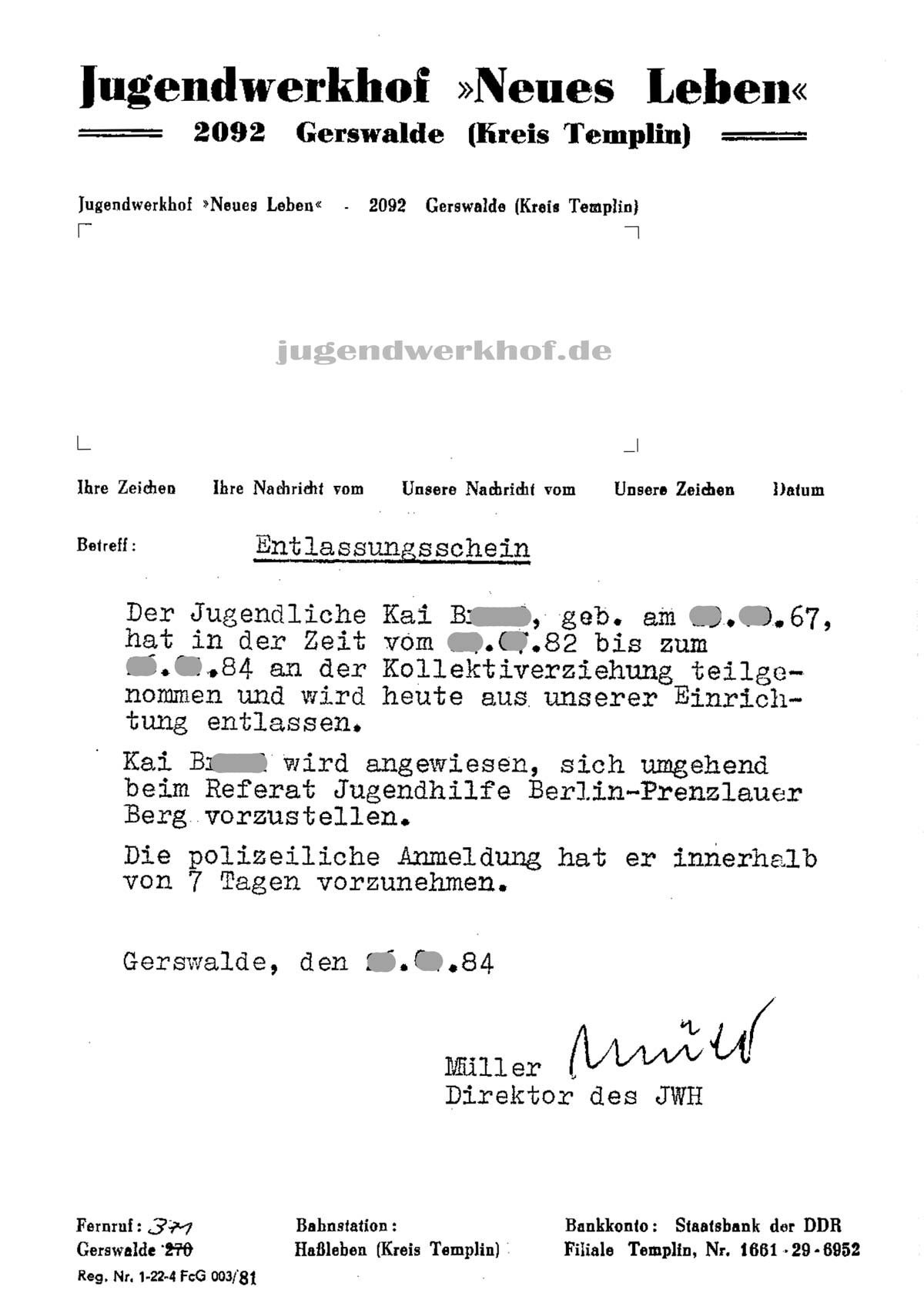 Entlassungsschein Jugendwerkhof Gerswalde Entlassungsschein Jugendwerkhof Gerswalde