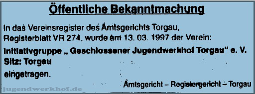 Vereinsgründung GJWH Torgau Vereinsgründung GJWH Torgau 1997